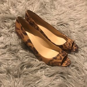 J. Crew patent leather cheetah peep toe heels sz 9